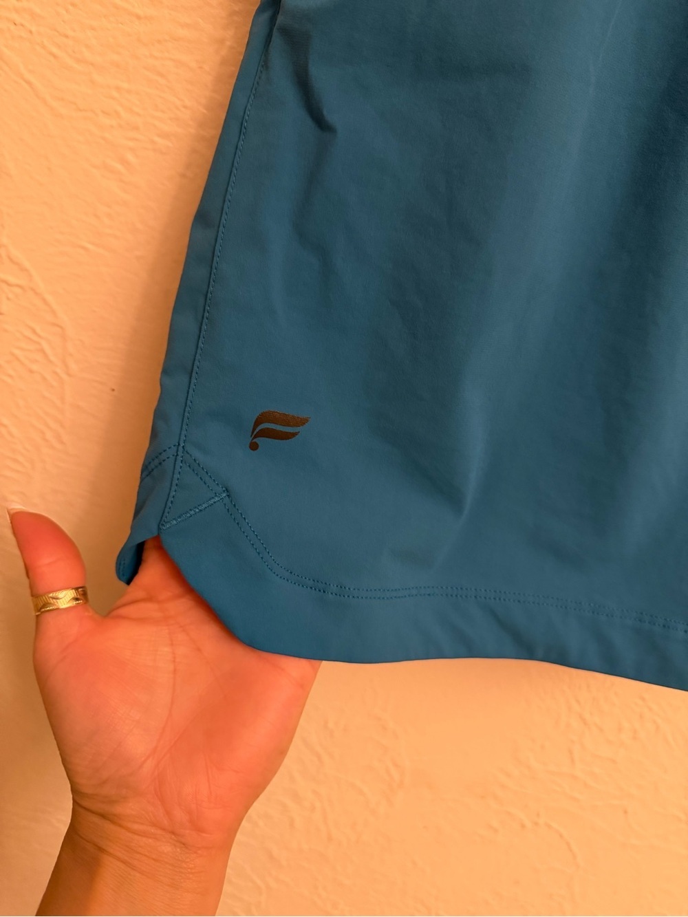 Fabletics Teal Athletic Shorts with Yellow Drawstring - Picture 2 of 9